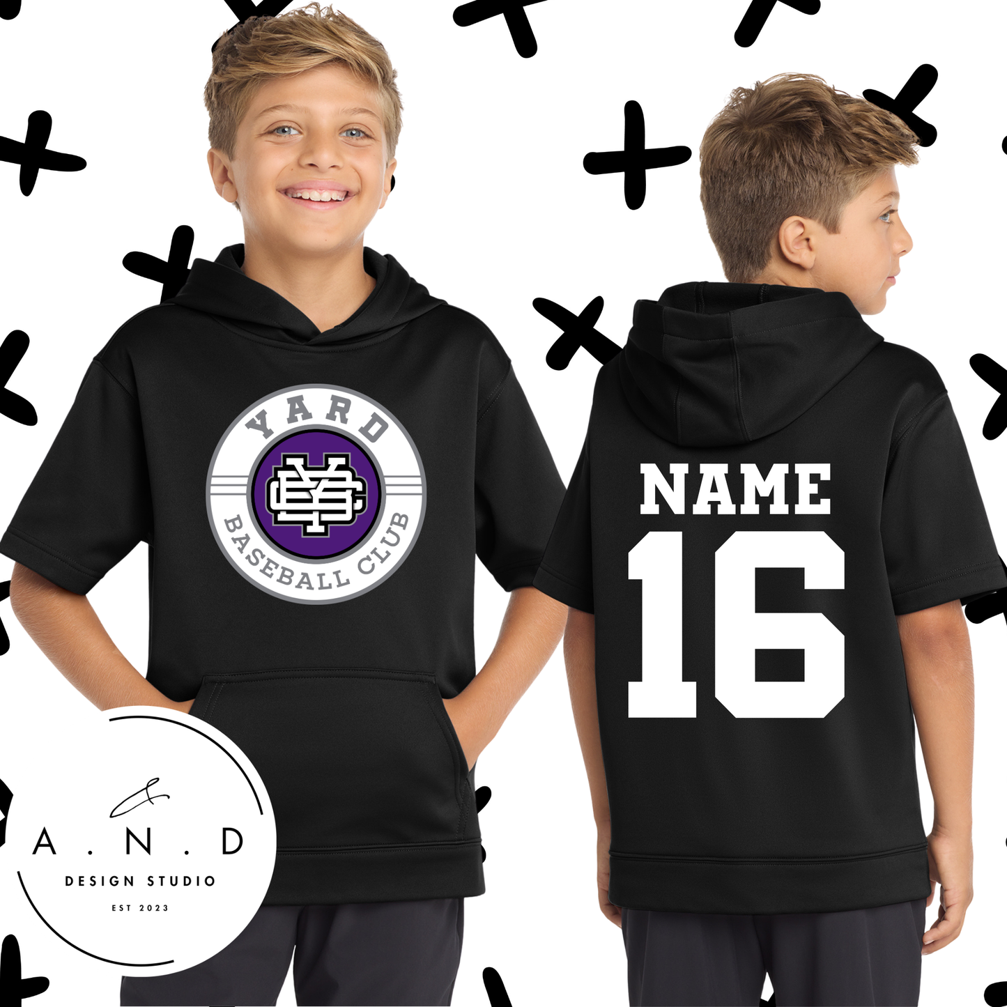 YBC- Fleece Short Sleeve Hooded Pullover (name & number)