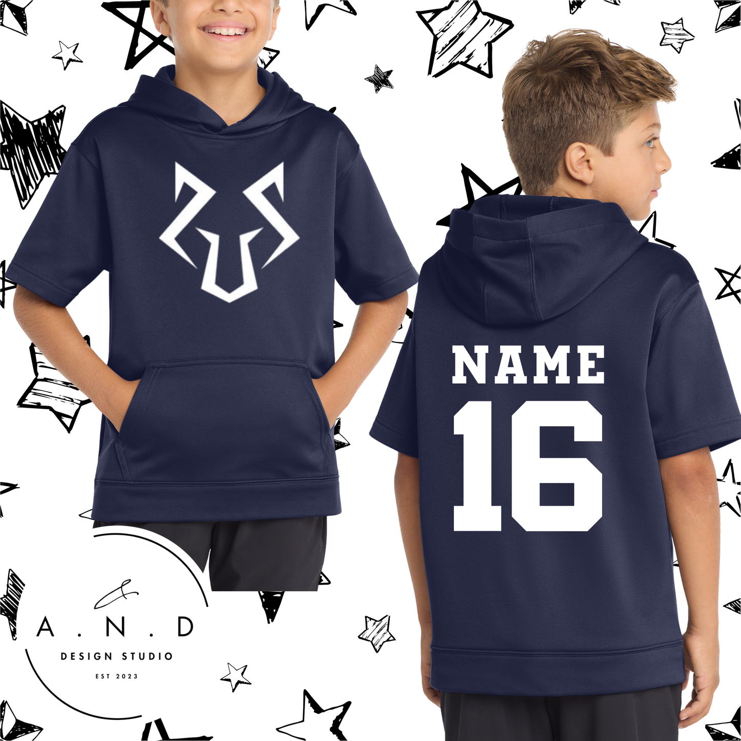 Spy- Fleece Short Sleeve Hooded Pullover (name & number)