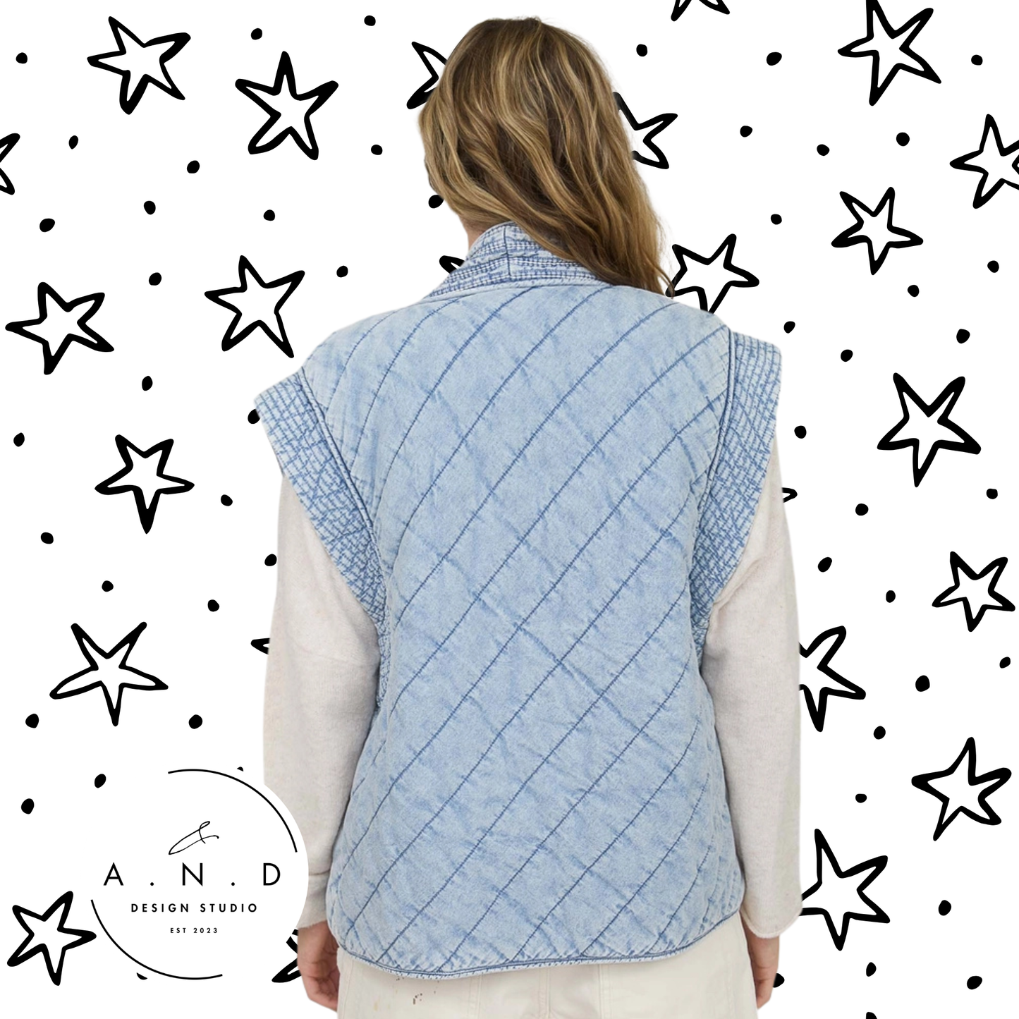 Washed Denim Quilted Vest