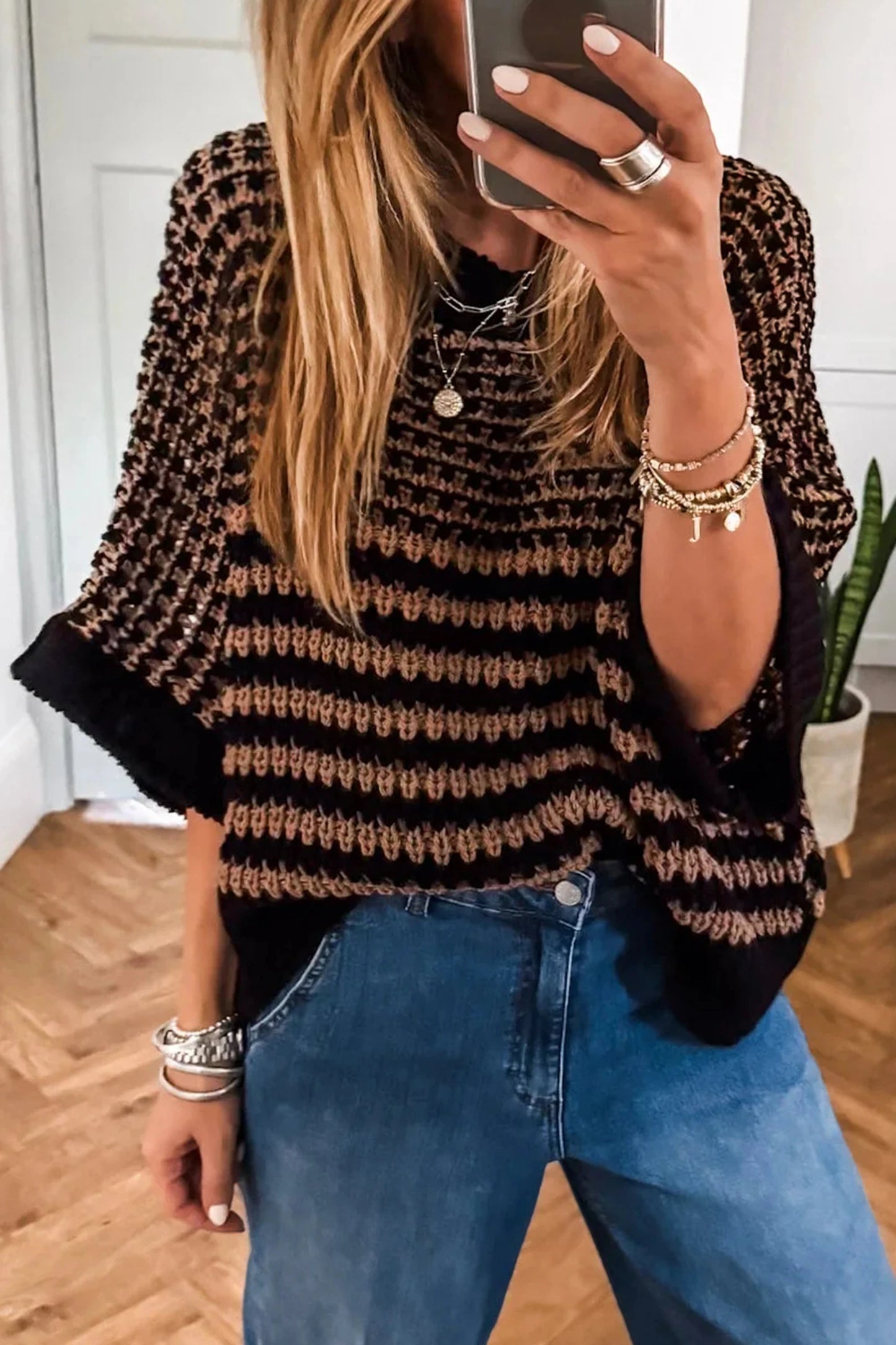 Khaki & Black Striped Sweater