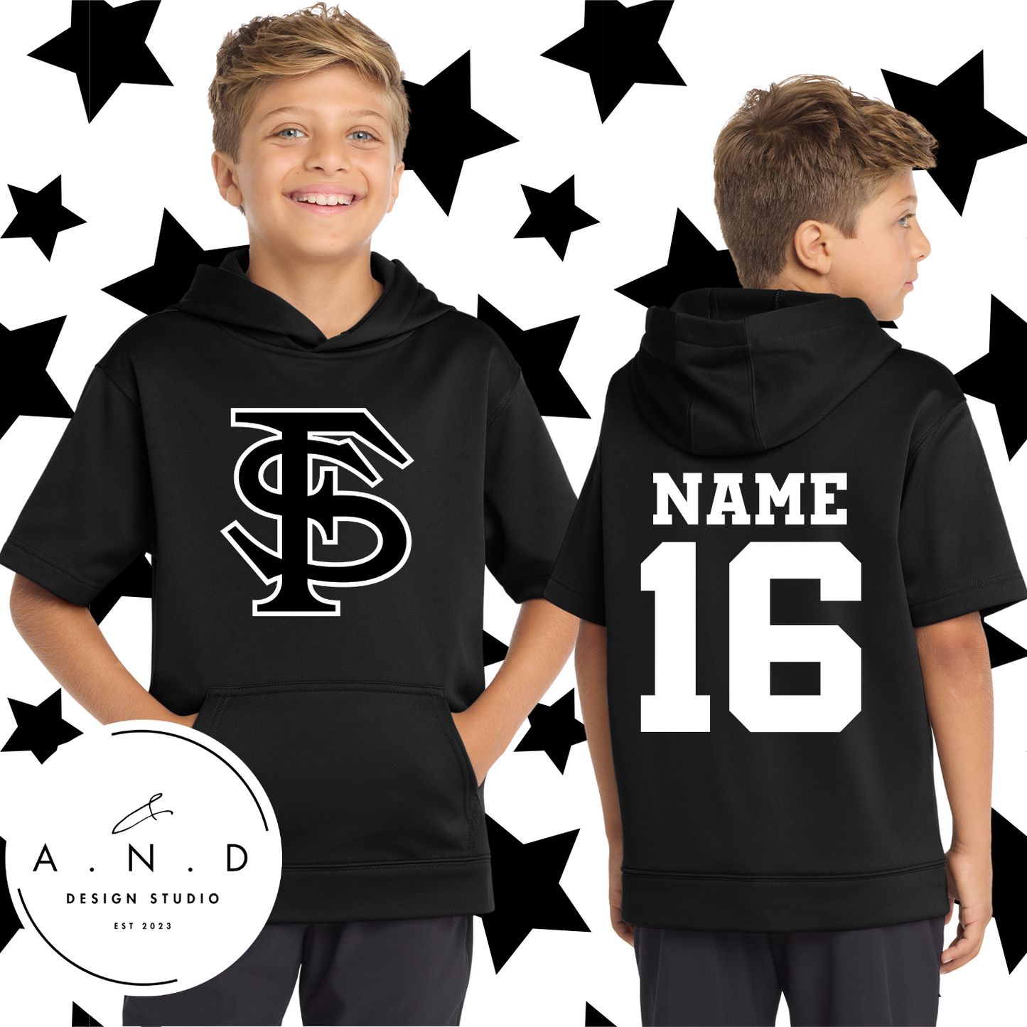 Fighting Squirrels- Fleece Short Sleeve Hooded Pullover (name & number)