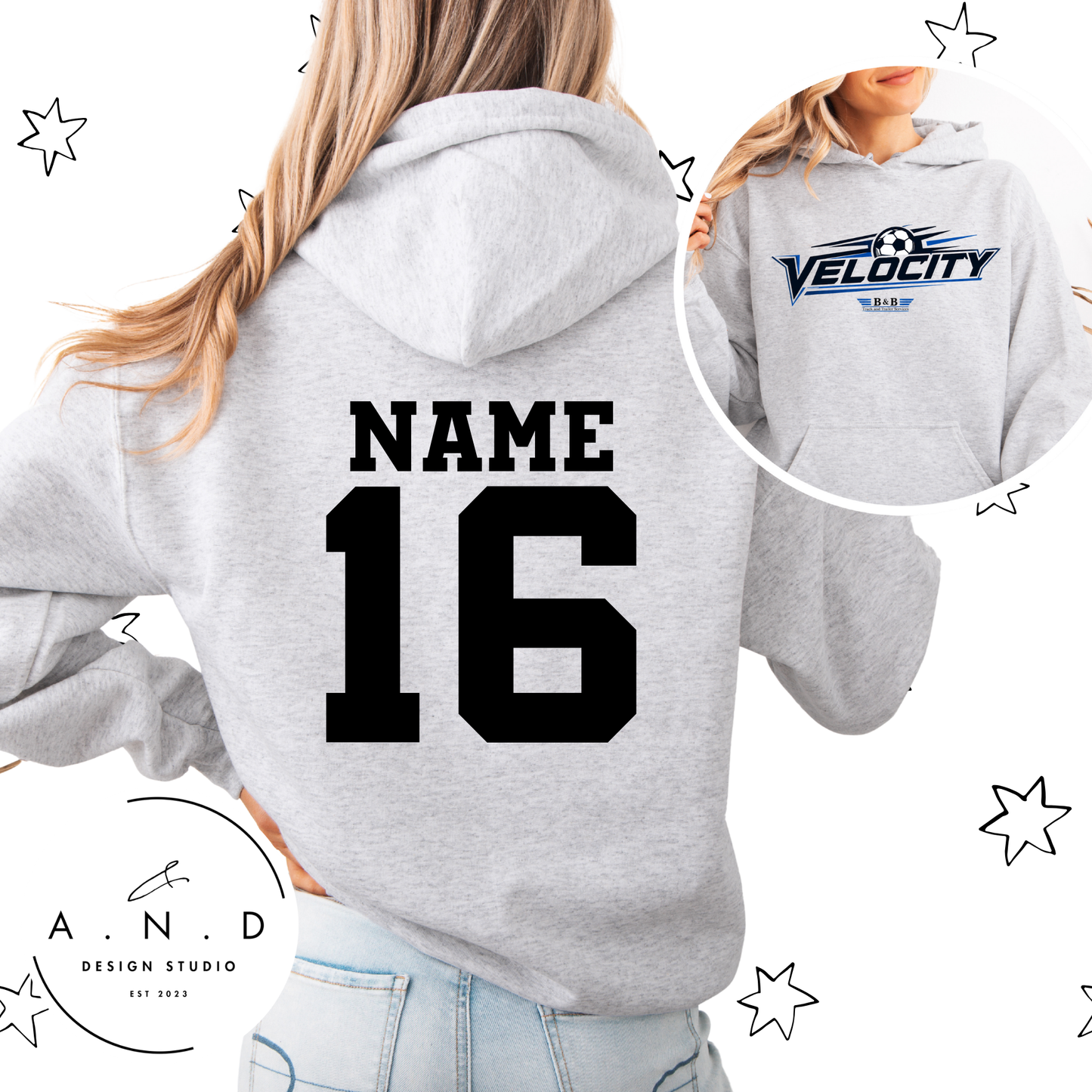 Velocity Soccer Team Hoodie (name & number)