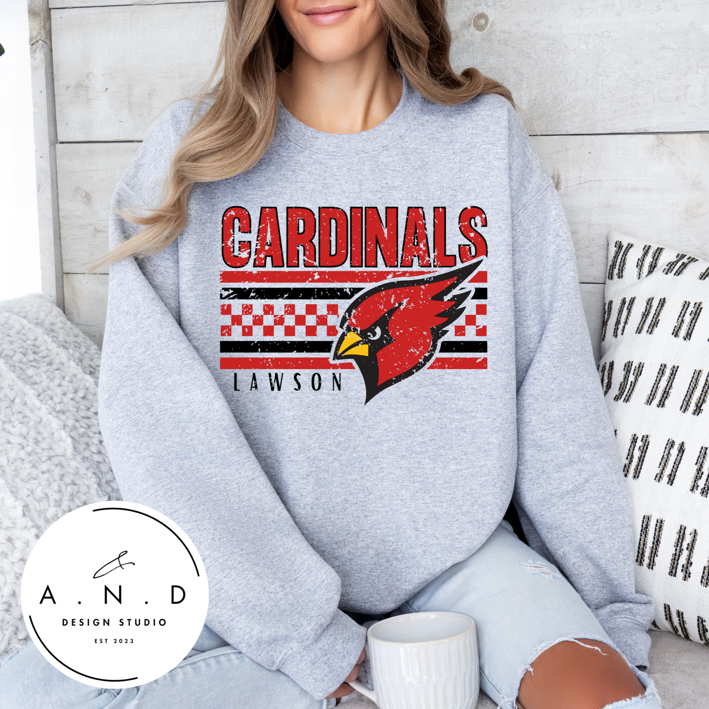 Cardinals Checkered Distressed