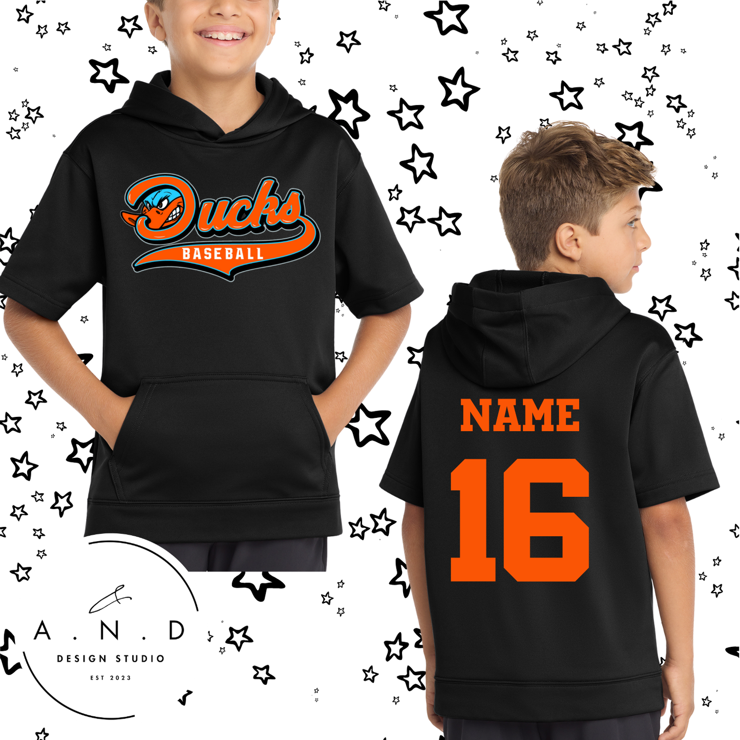 Ducks- Fleece Short Sleeve Hooded Pullover (name & number)