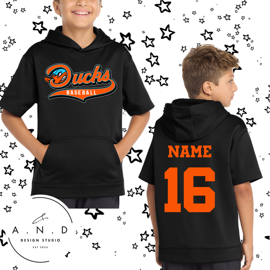 Ducks- Fleece Short Sleeve Hooded Pullover (name & number)