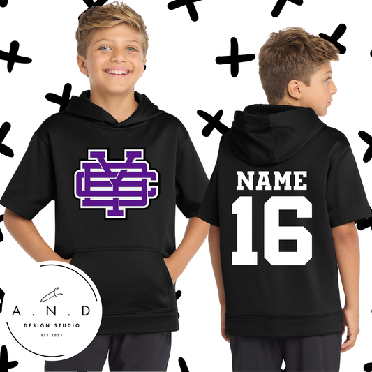 YBC- Fleece Short Sleeve Hooded Pullover (name & number)