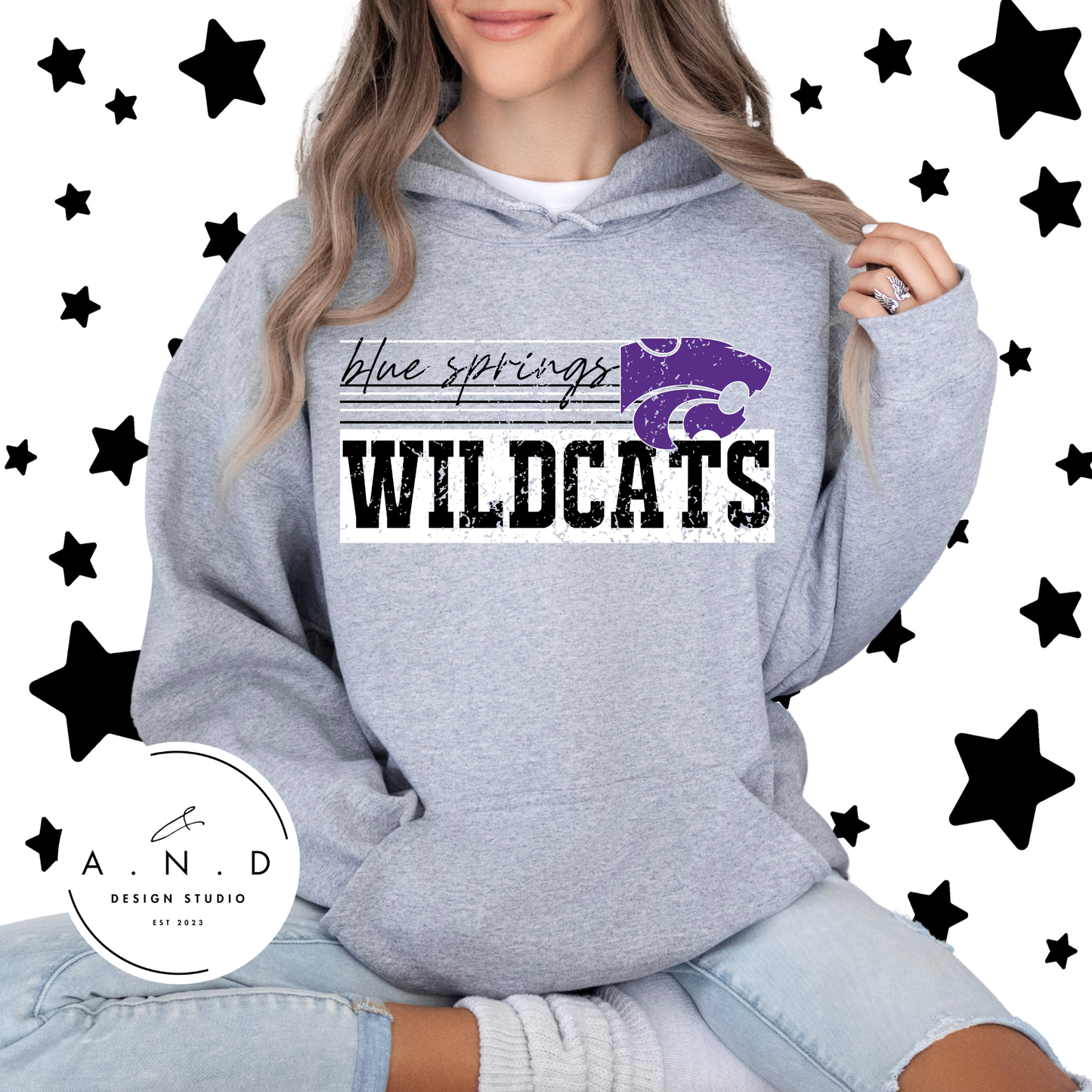 Blue Springs Wildcats Block Distressed