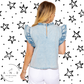Vintage Washed Denim Ruffle Pleated Top