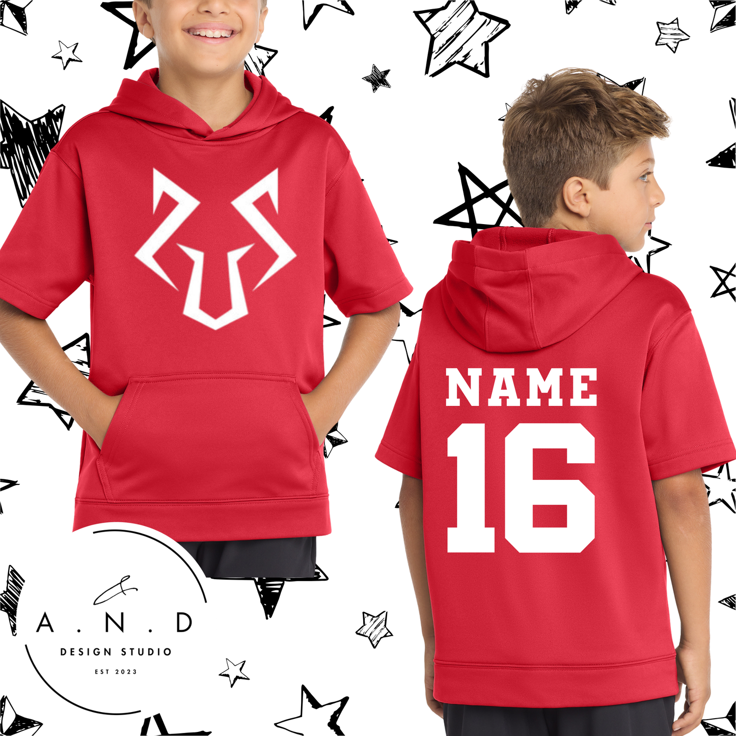 Spy- Fleece Short Sleeve Hooded Pullover (name & number)