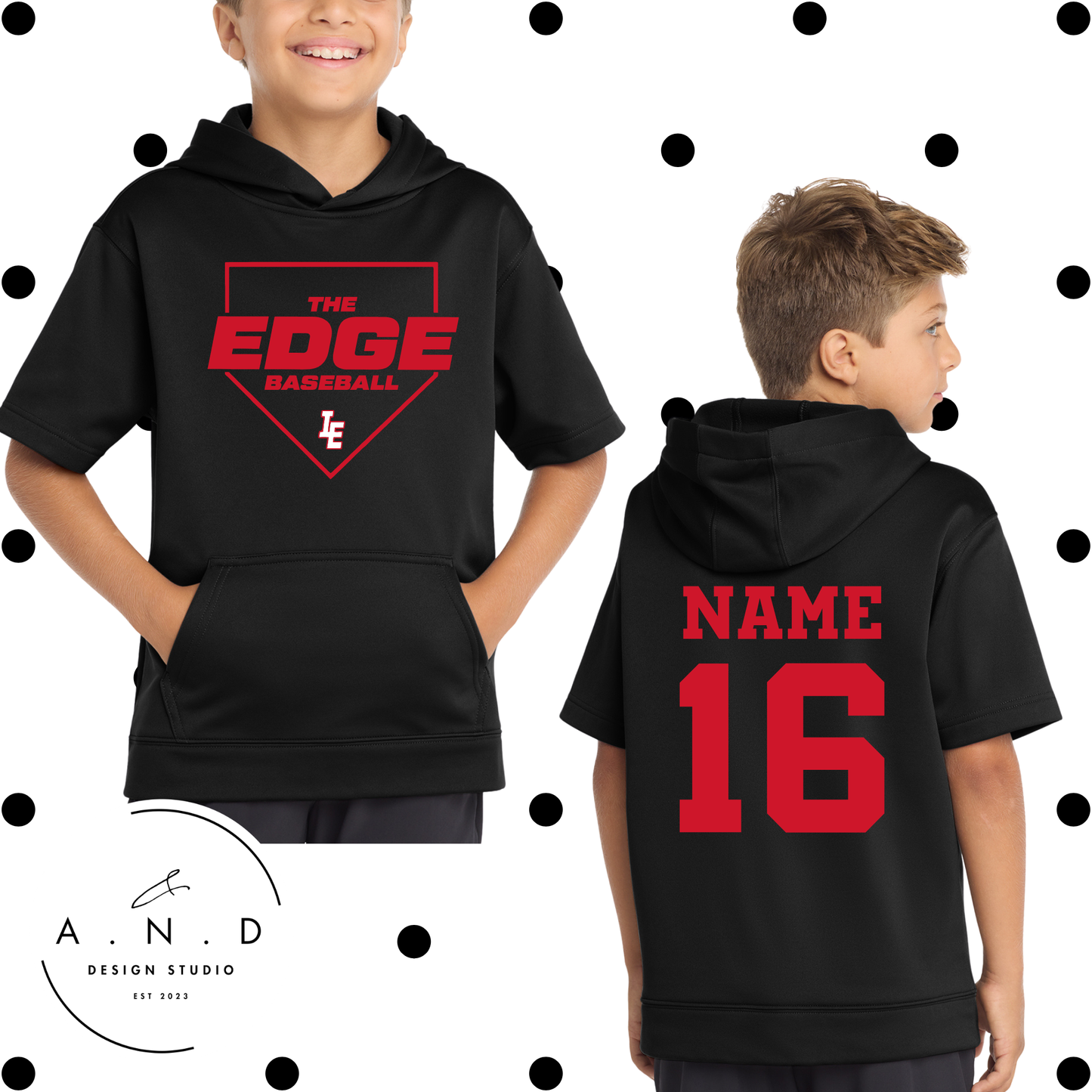 Inside Edge- Fleece Short Sleeve Hooded Pullover (name & number)