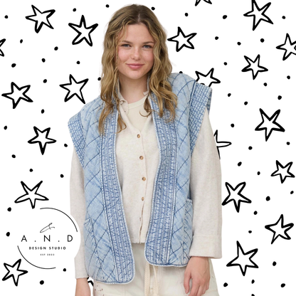 Washed Denim Quilted Vest