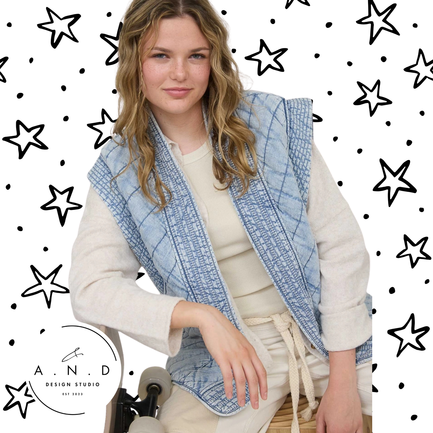 Washed Denim Quilted Vest
