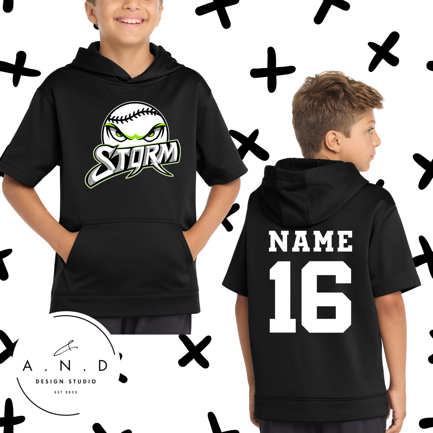 Storm Baseball- Fleece Short Sleeve Hooded Pullover (name & number)