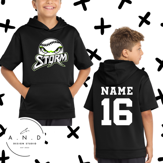 Storm Baseball- Fleece Short Sleeve Hooded Pullover (name & number)