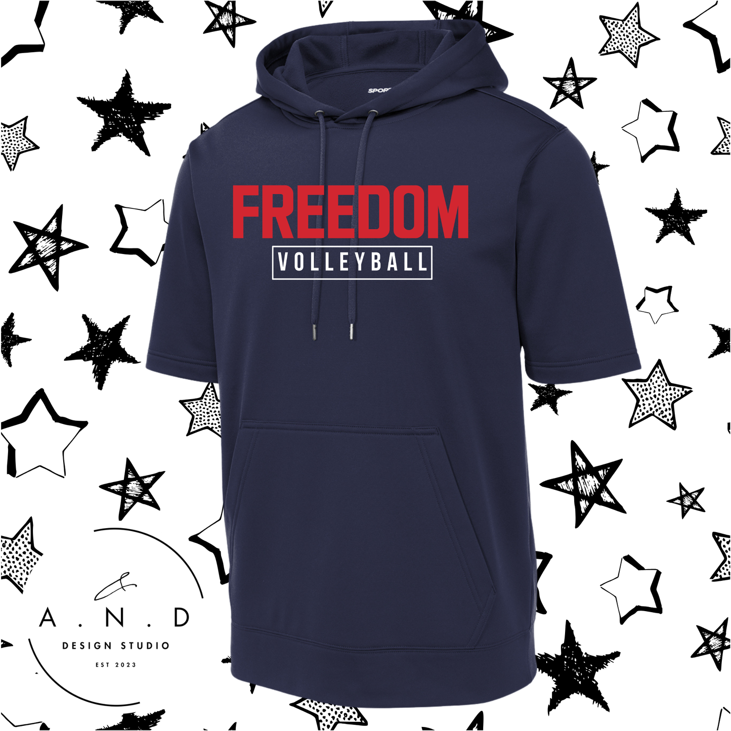 Freedom Square Logo- Fleece Short Sleeve Hooded Pullover