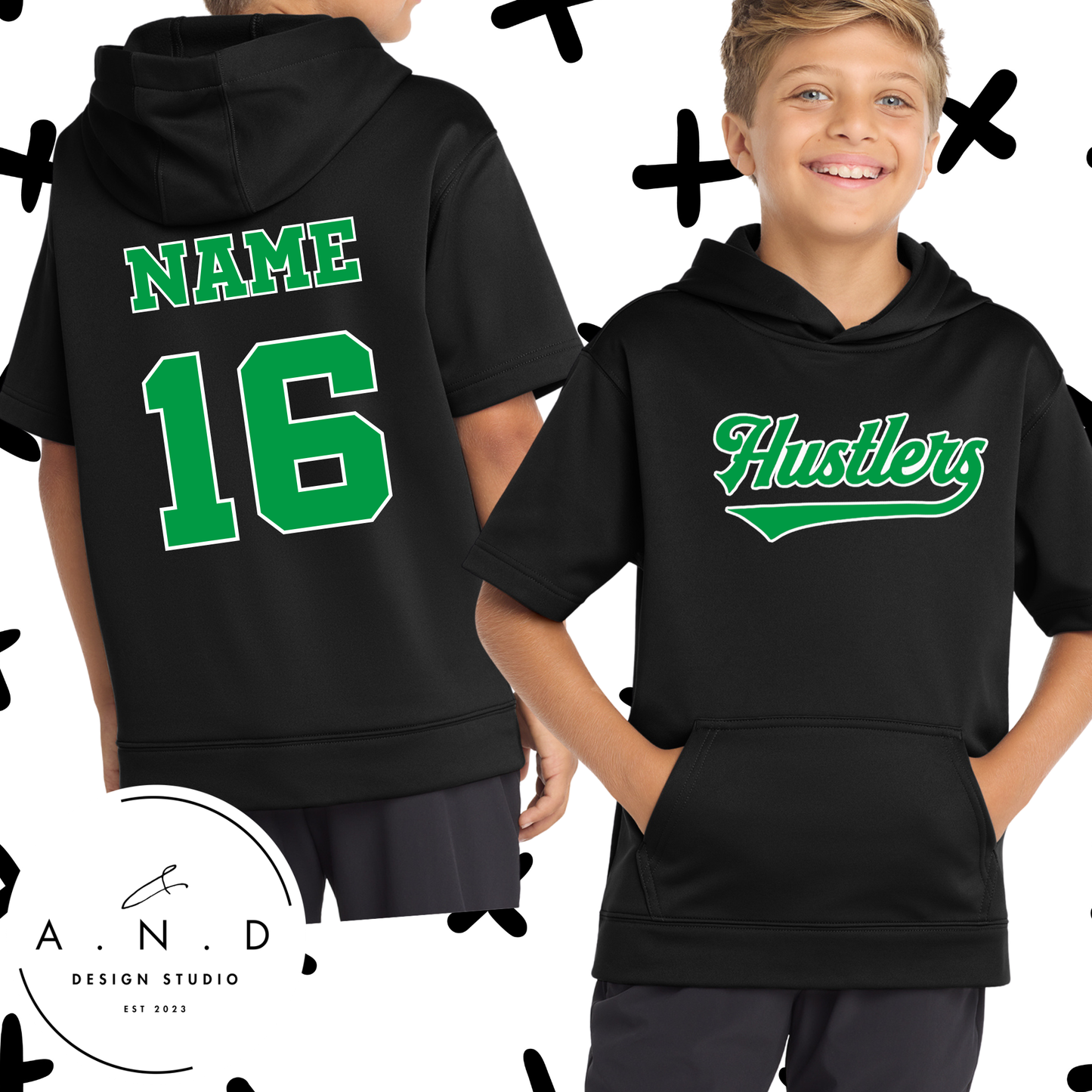 Hustlers- Fleece Short Sleeve Hooded Pullover (name & number)