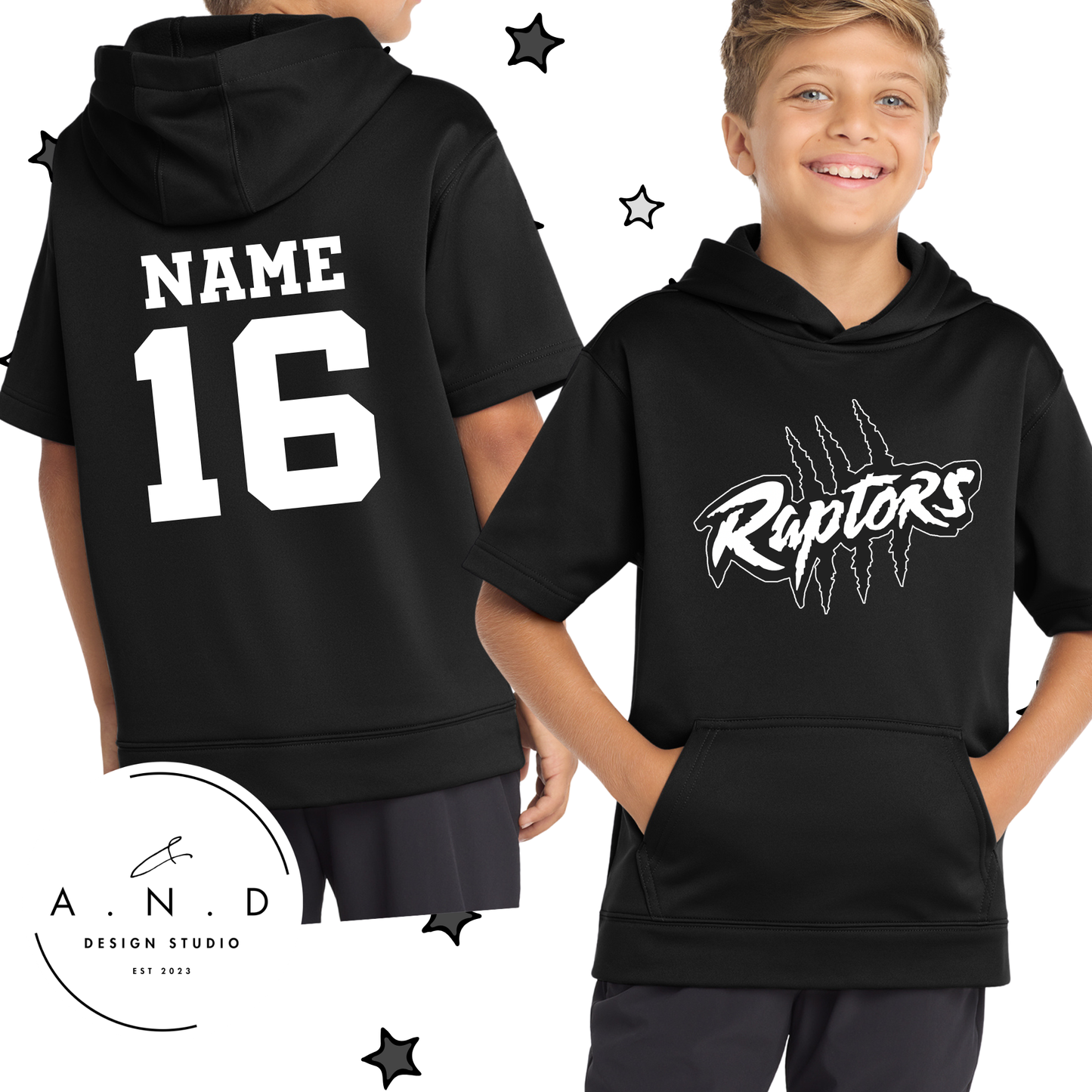 Raptors- Fleece Short Sleeve Hooded Pullover (name & number)