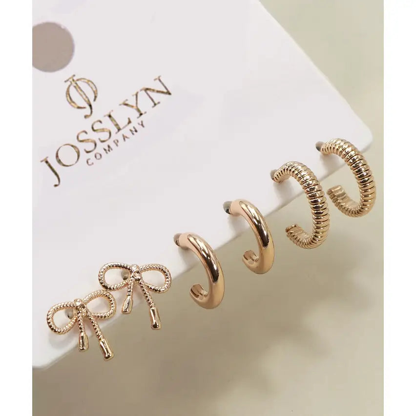Mini Bow Huggie Hoop Trio
