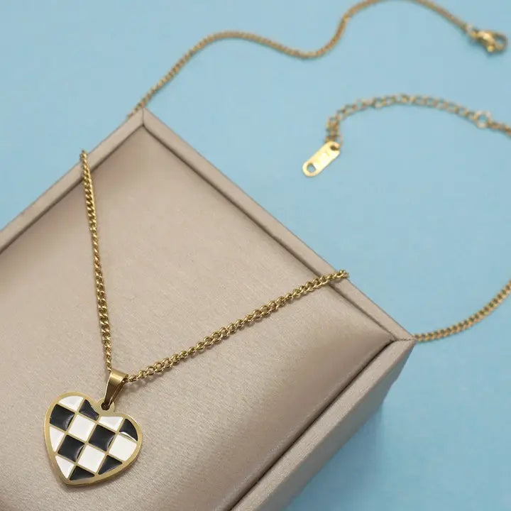 Checkered Heart Necklace